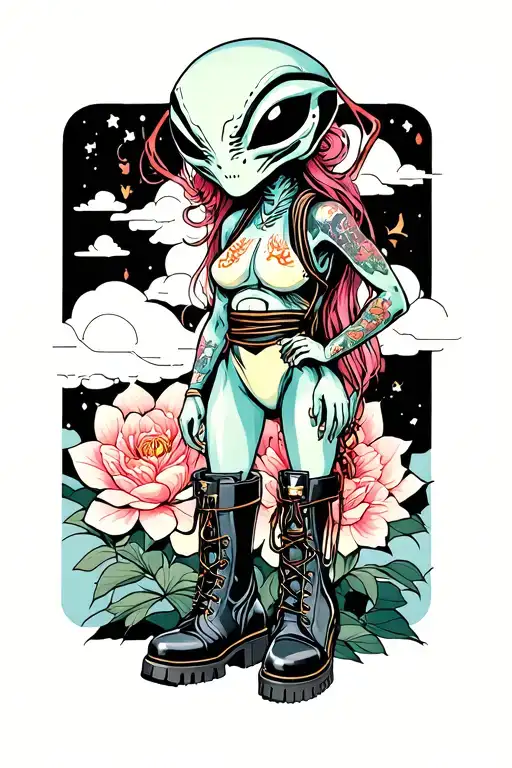 Alien Wearing Combat Boots And