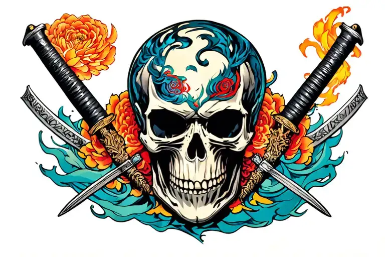 Ghost Rider Skull With Katans In The