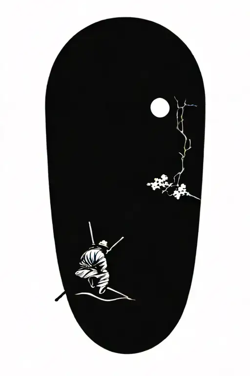 Samurai Kneeling Beneath Cherry Blossom With Sun Rising Slowly