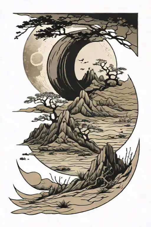 Cresent Moon Over A Dry Desert Land