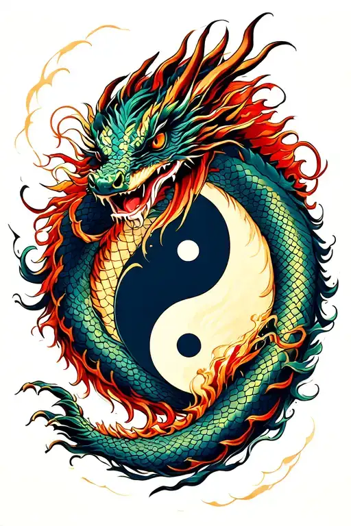 Dragon Around Hand And Yin Yang