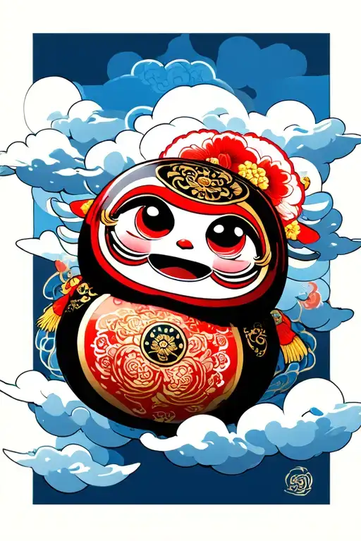 Daruma Doll On Clouds