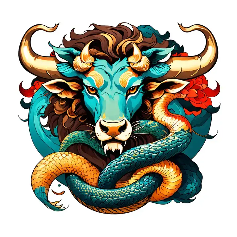 Lion Bull And Snake Wrapped