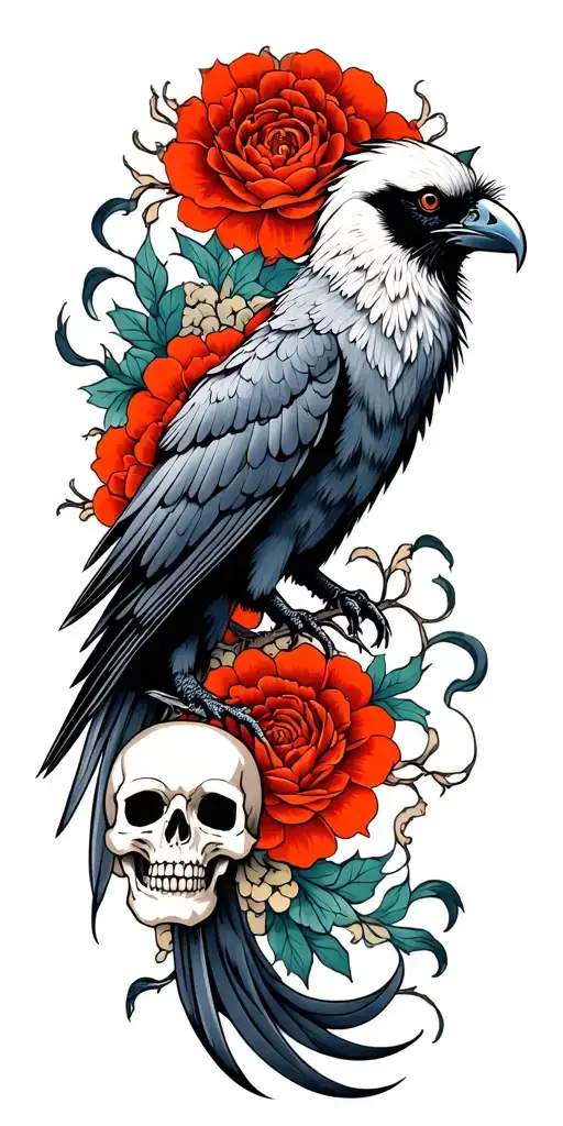 Demon Raven And Skulls