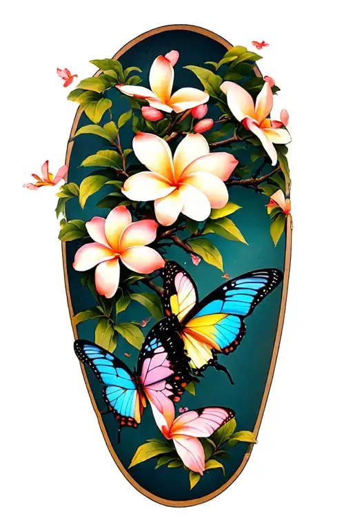 Butterflies Flying Around A Plumeria Tree