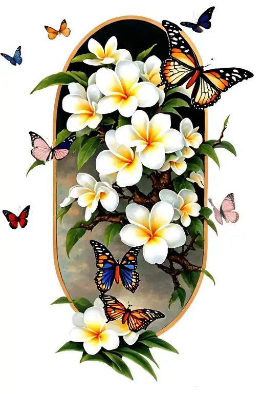Butterflies Flying Around A Frangipani Tree