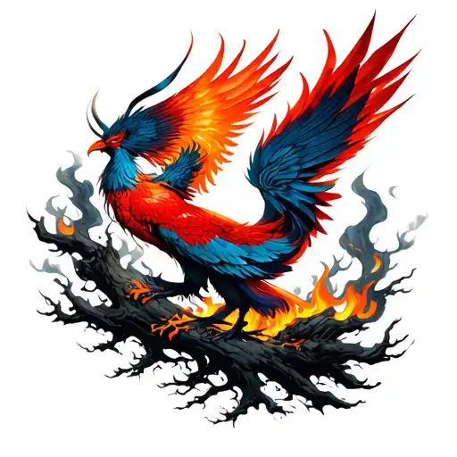 Phoenix Rising From The Ashes Of A Burnt Forest