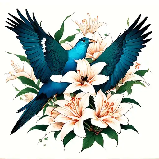 Doves And Spider Lilies Sleeve Tattoo Design