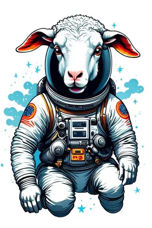 Astronaut Floating In Space With Sheep Head