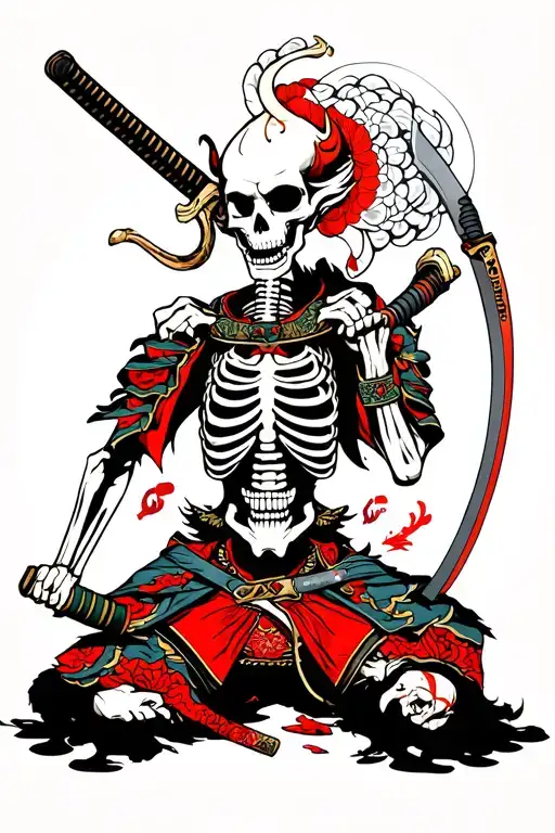 Oni Skeleton With Katana Over Slain Enemy