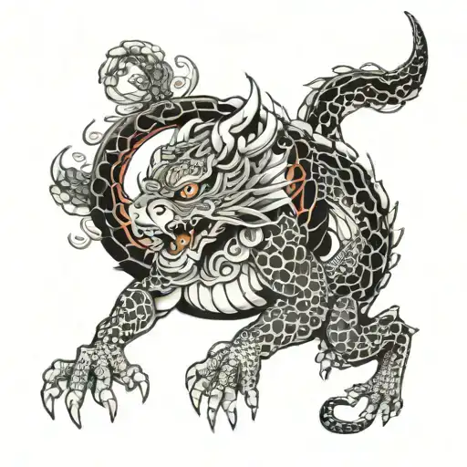 Detailed Full-leg Tattoo Dragon And Tigger Traditional Japan