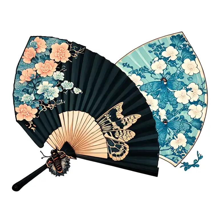 Japanese Hand Fan With Moth