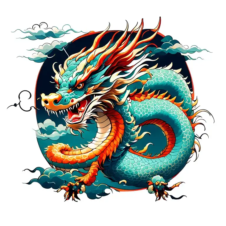 Temple And Dragon Flying