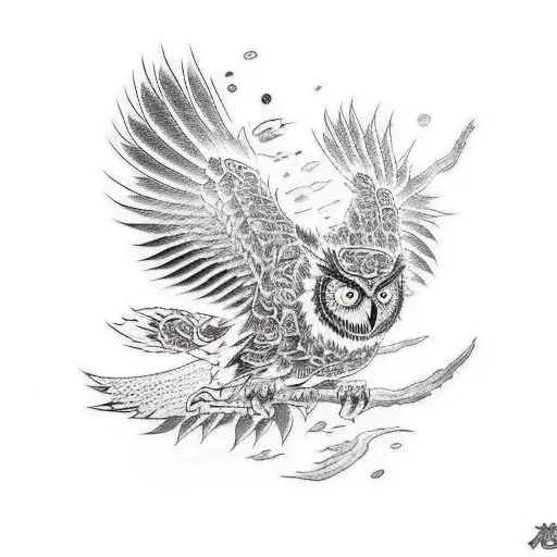 Flying Owl And Wolf Playing