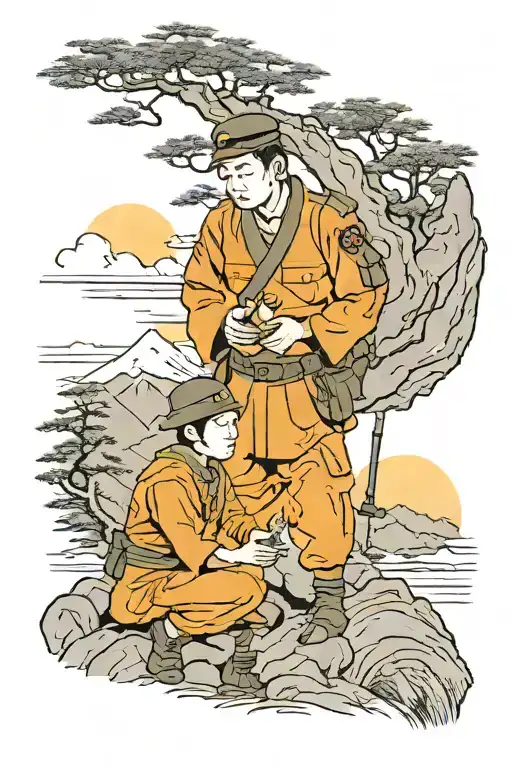 Soldiers In The Army Taking A Cigarette Break At Sunset On A Mountain Top