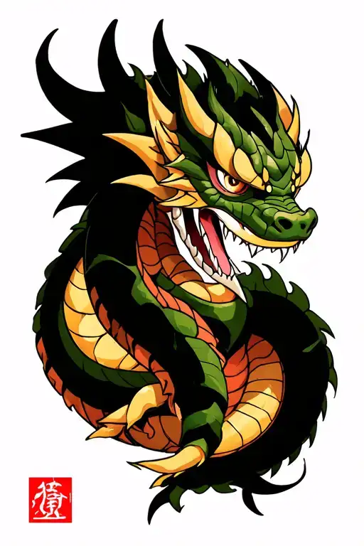 Shenron From Dbz In An Irezumi Style Tattoo Featuring