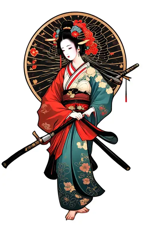 Geisha In Combat With Oni