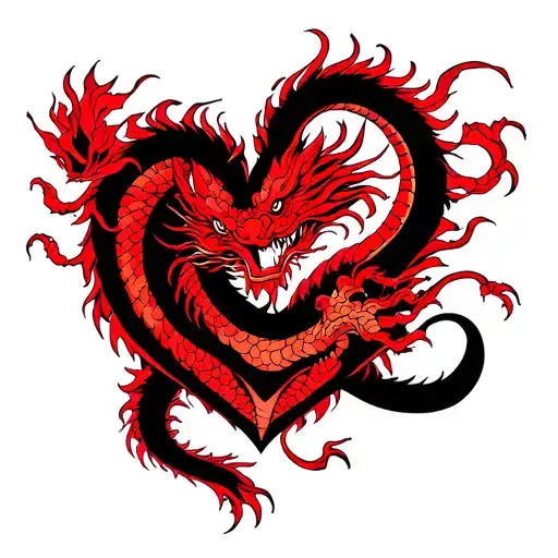 Heart Shape With Red Japanese Dragon