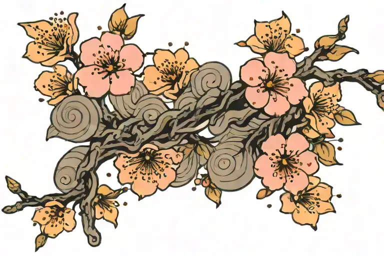 Cherry Blossom Branch With Heartbeat Line