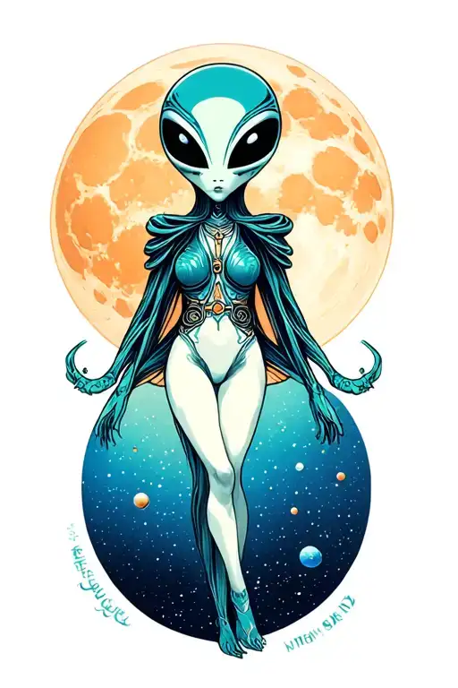 A Sexy Alien Crossing The Moon In Space