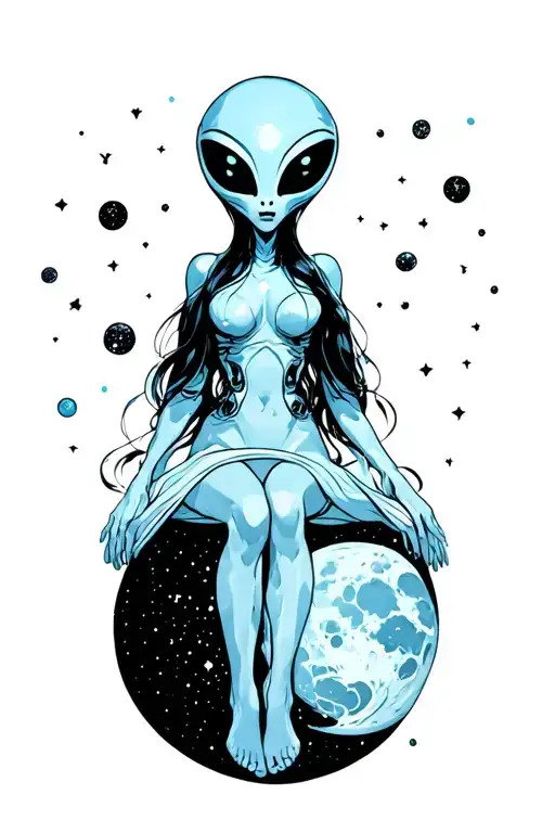A Sexy Alien With Feet Crossing The Moon In Space