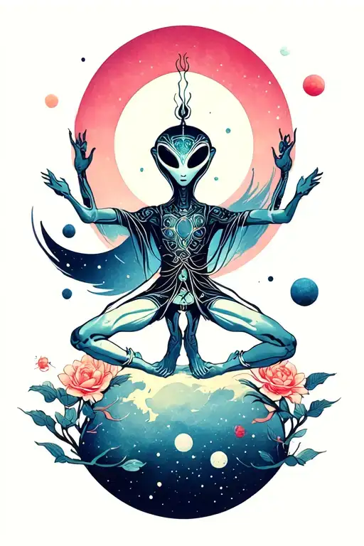 An Enlightened Alien With Feet Crossing The Moon In Space