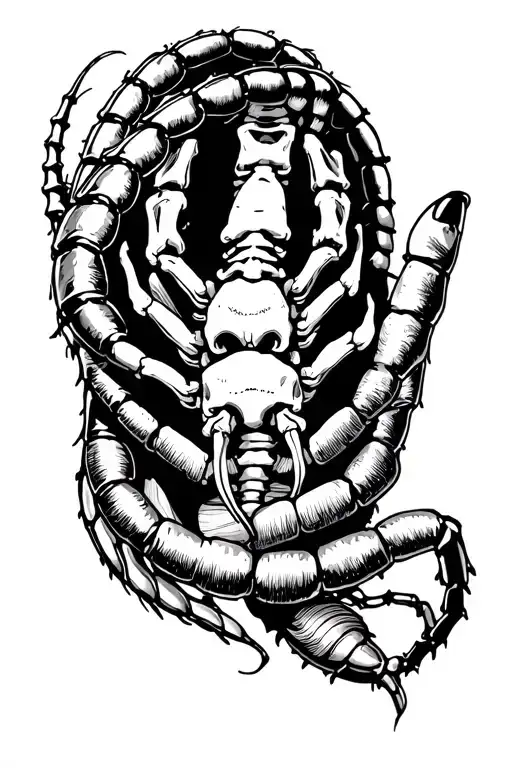 Centipede Wrapping Around Skeleton Hand