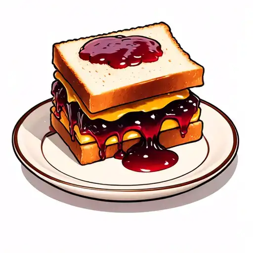 Peanut Butter And Jelly Sandwich Oozing On A Plate