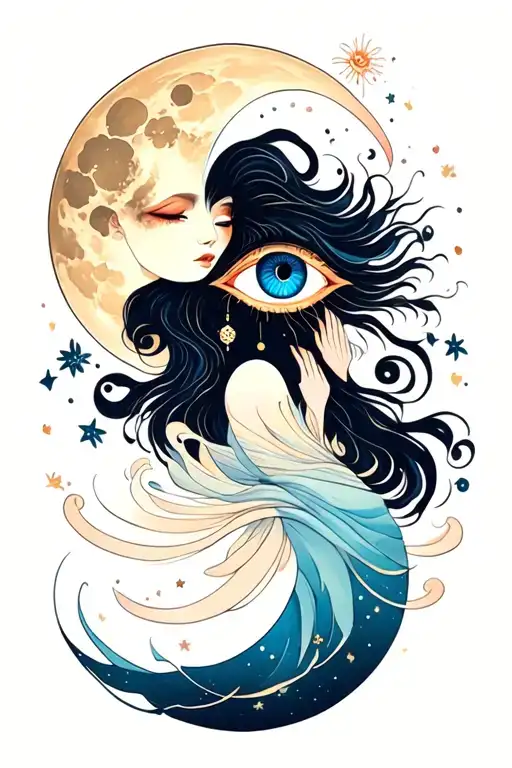 A Beautiful And Enlightened Being With A Third Eye Is In Space Crossing The Moon