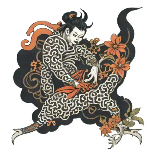 Full Leg Sleeve Black Orange And Red