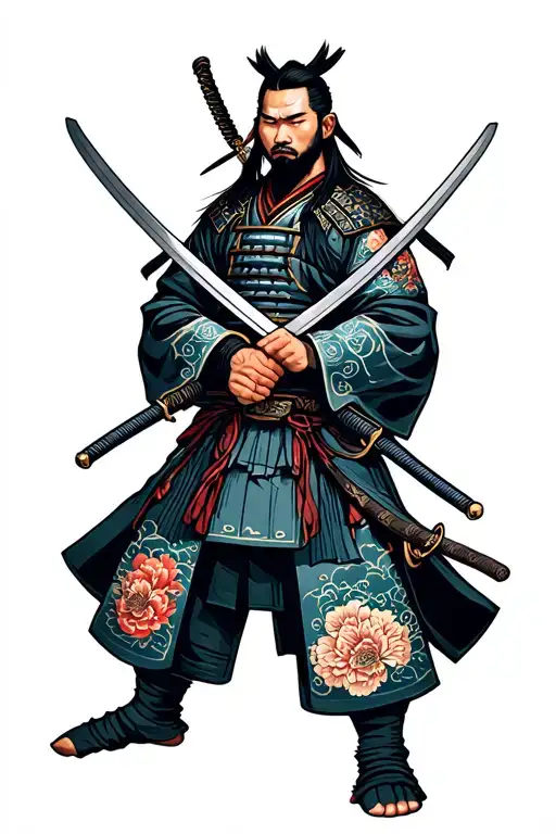 Samurai Warrior Holding 2 Swords Crossed