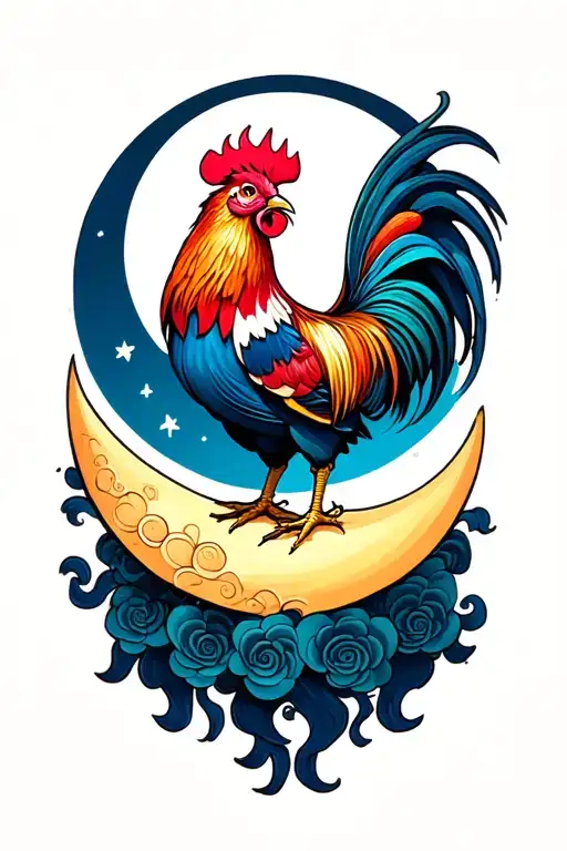 Cool Rooster On The Moon