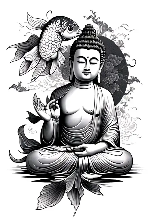 Buddha With Koi Fish