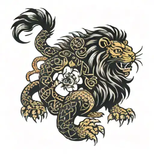 Lion With A Scorpion Tail Holding Up A Libra Zodiac Sign