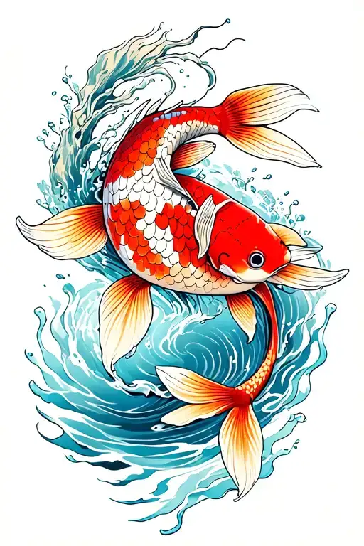 Koi Fish Swimming Upstream