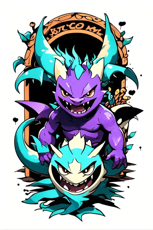 Purple Gamboy With Gengar Cubone Chimchar And Gyrados Coming Out Of The Screen