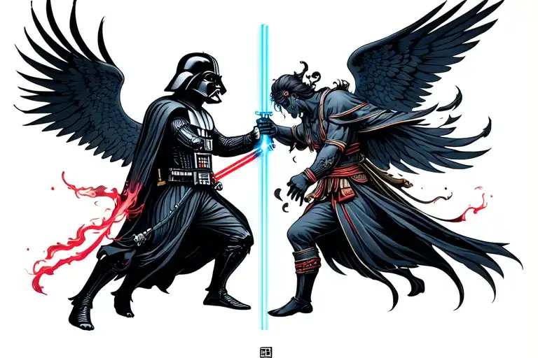 Demons And Angels Fighting Darth Vader