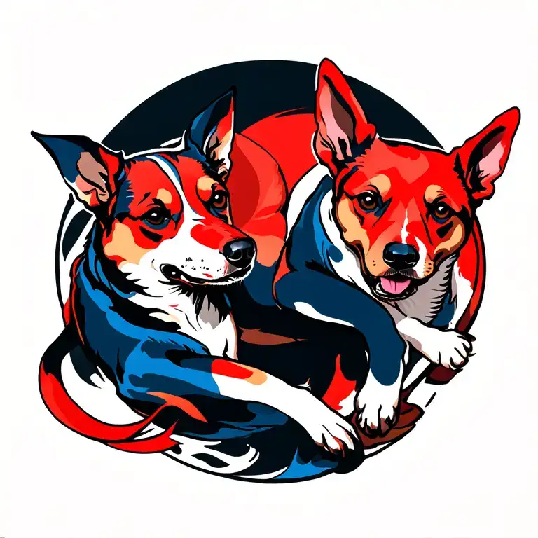 Blue Heeler And Red Heeler In Dynamic Pose
