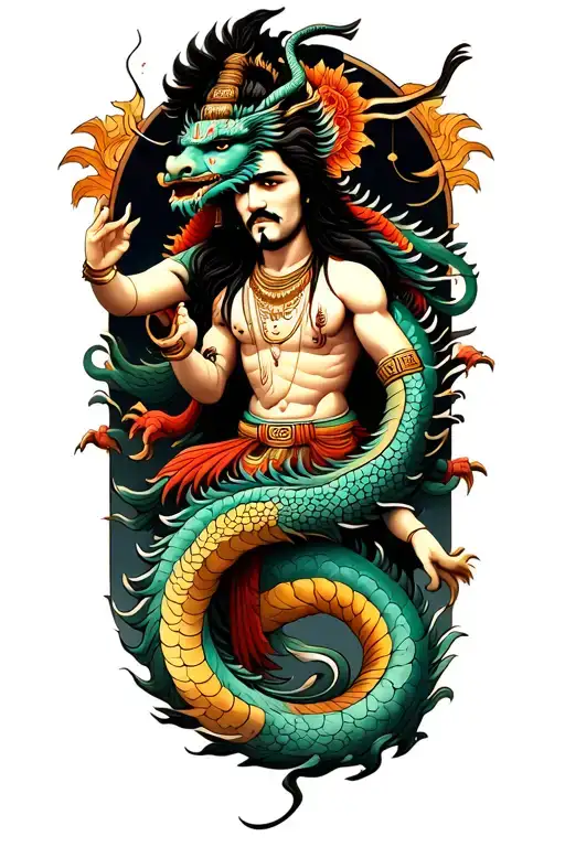 A Dragon Circles Around Che Guevara Wiht Lord Shiva