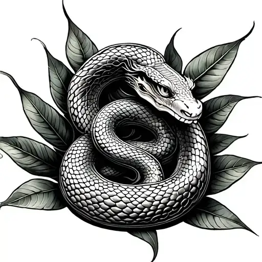 Kind Snake Made Up Of Coca Leaves Intertwined And Spiral Design