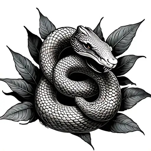 Kind Snake Made Up Of Coca Leaves Intertwined And Spiral Design