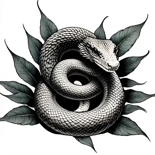 Kind Snake Made Up Of Coca Leaves Intertwined And Spiral Design