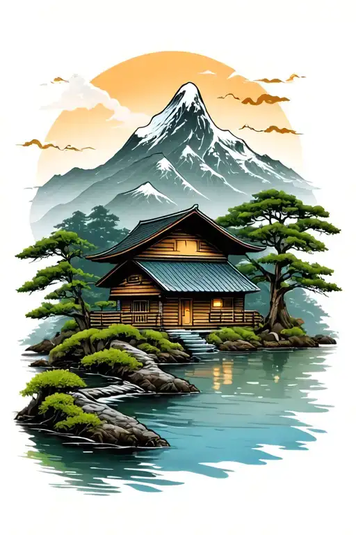 Moutian Cabin Nestled By A River