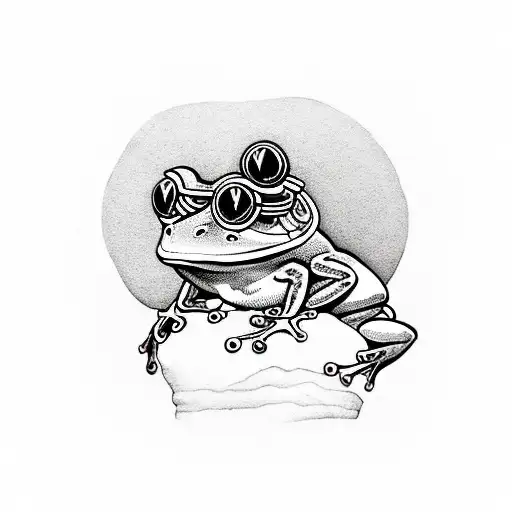 Little Frog With Scarf And Sunglasses Driving An Old Motorbike