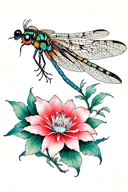 Dragonfly And Lycoris Radiata Flower