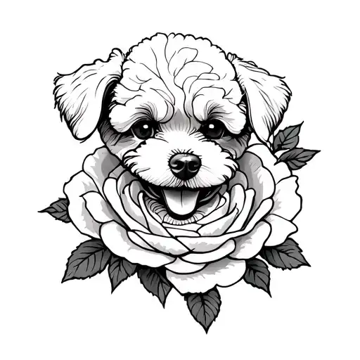 Show Me A Rose Tattoo With Poodle Dog Faces Inside