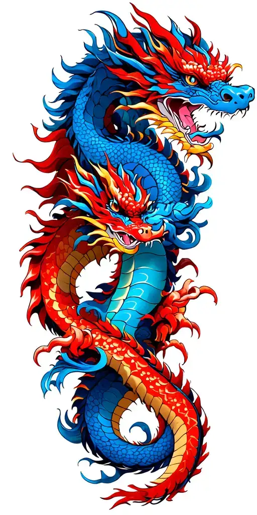 1 Red Dragon And 1 Blue Dragon Wrapped Tightly Wrapped