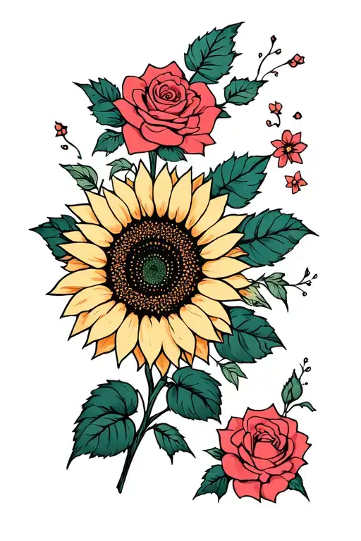 Sunflower And Rose Field For Leg