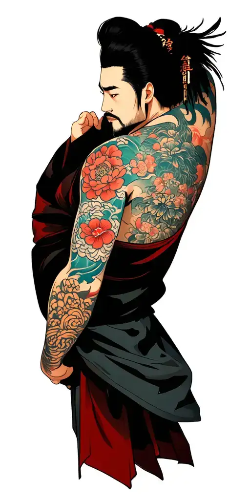 Japanese Style Arm Man Looking Irezumi Style Sleeve