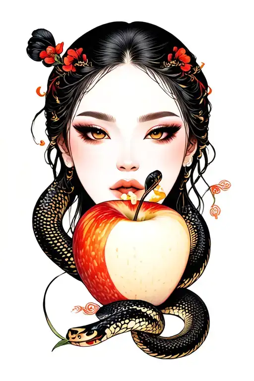 Eve Eating The Apple And Snake Coiled